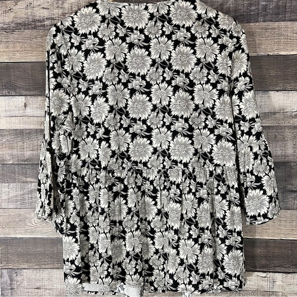 Cato Black Vintage Style Floral Linen Blend Babydoll Blouse Bohemian Boho - Picture 2 of 7